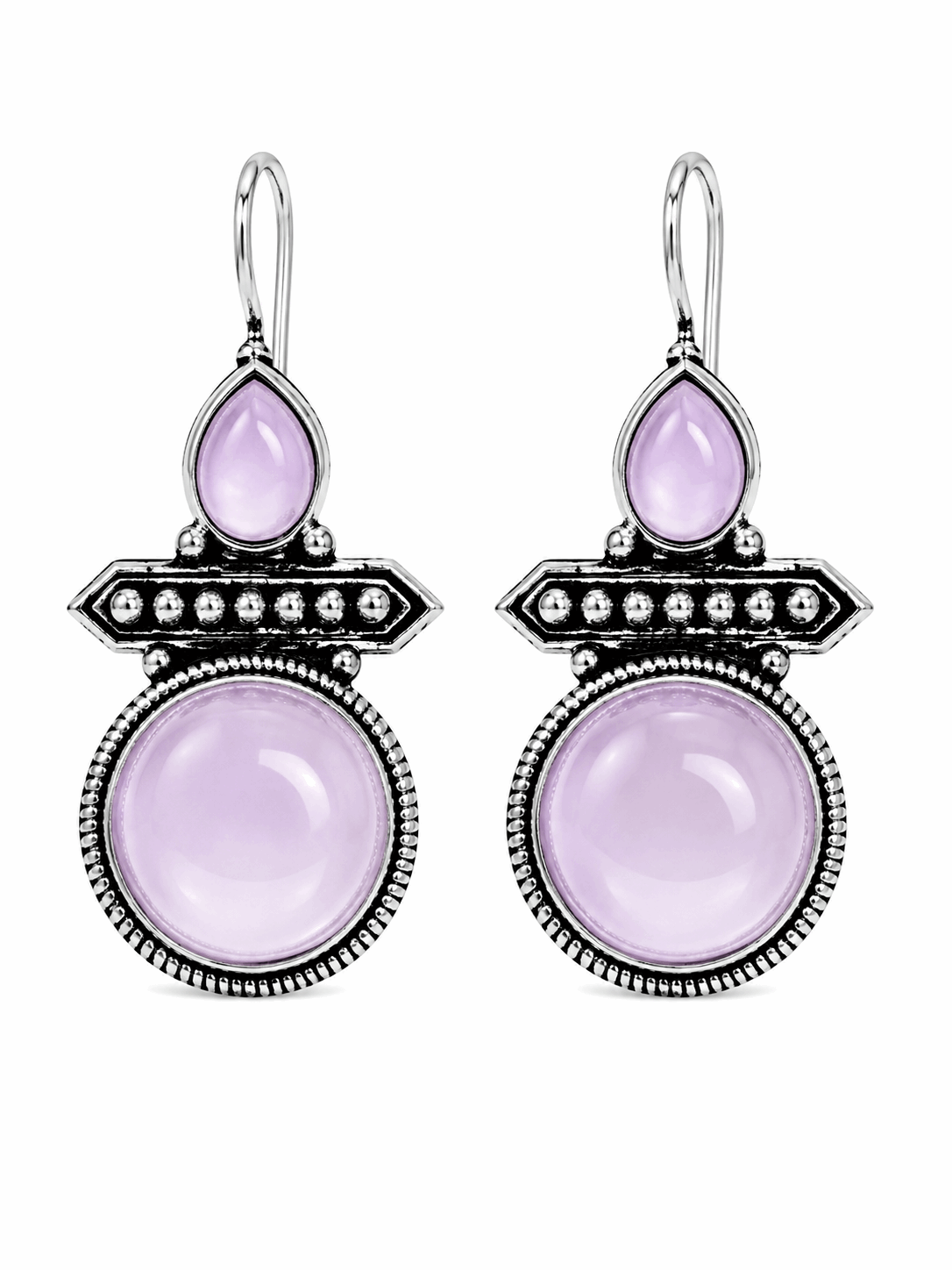 Oxidised Silver Light Purple Stone Drop Earrings for Women | Elegant Ethnic Statement Earrings