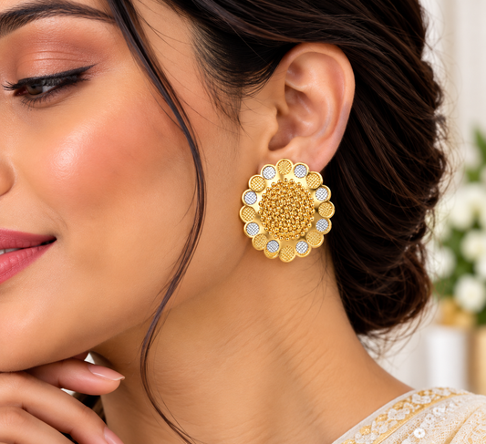 Gold & Silver Tone Floral Medallion Statement Stud Earrings for Women