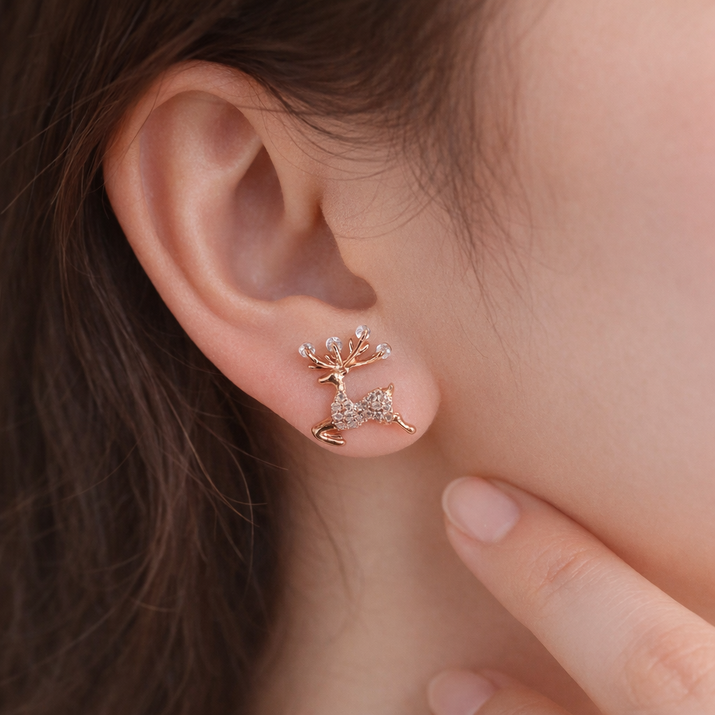 Deer Design Stud Earrings for Women Rose Gold