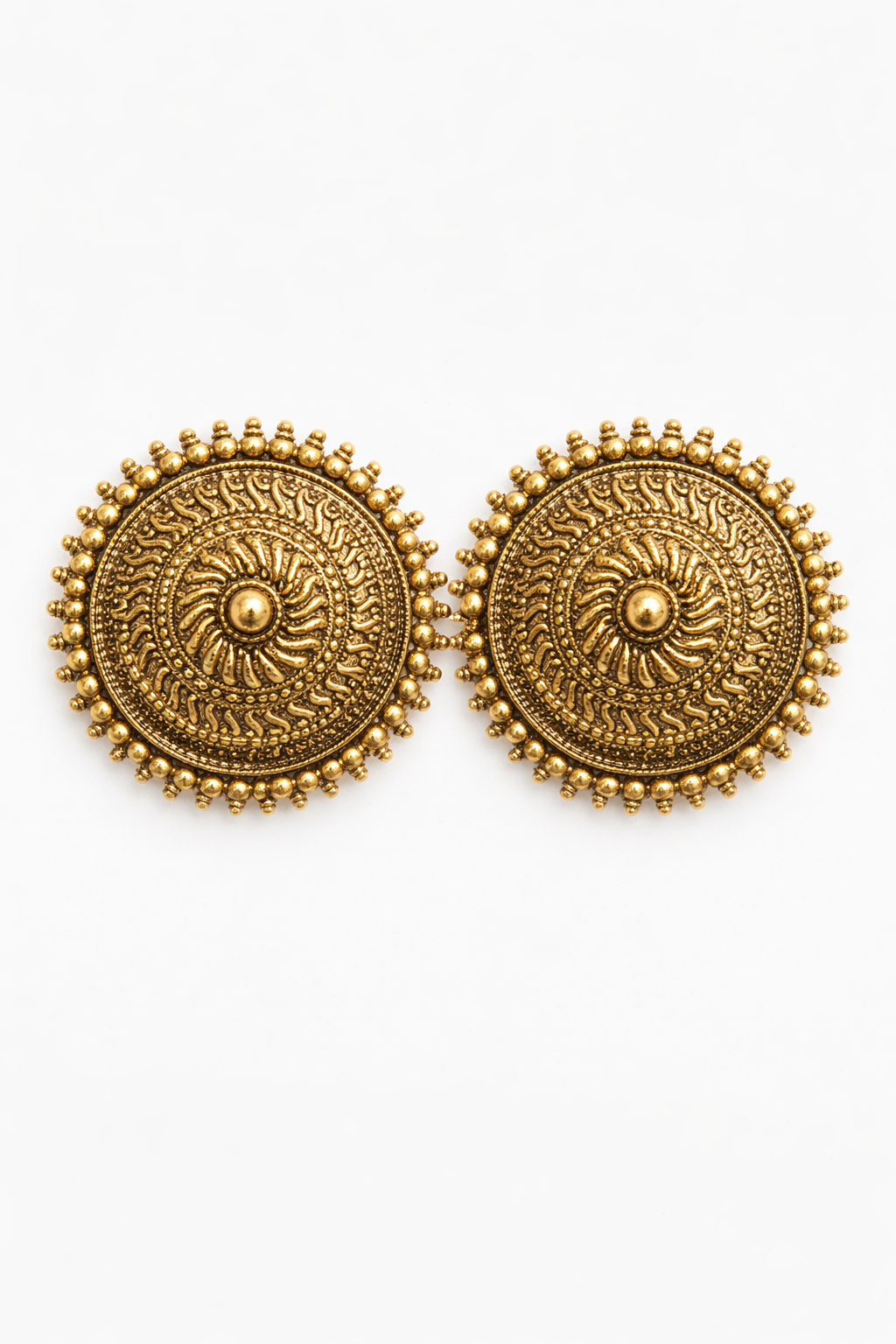 Antique Gold Round Stud Earrings for Women Sun Design Earrings