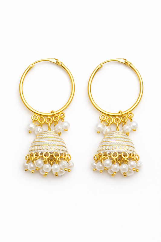 Pearl Jhumka Hoop Earrings for Women Gold White Beaded Jhumki