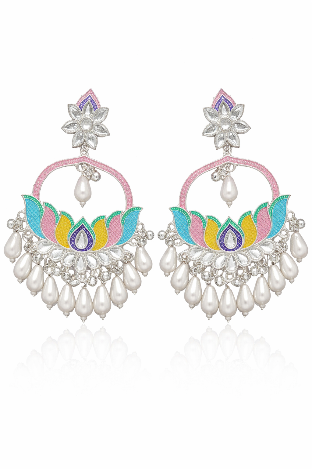 Multicolor Pearl Chandbali Earrings for Women Party Wear Ethnic Statement