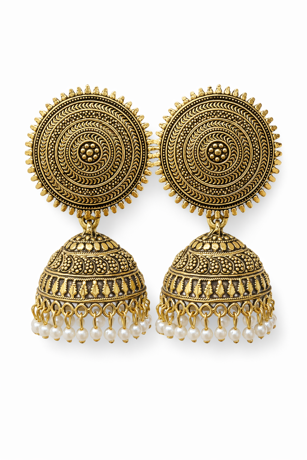 Gold Pearl Antique Jhumka Earrings for Women Ethnic Wear