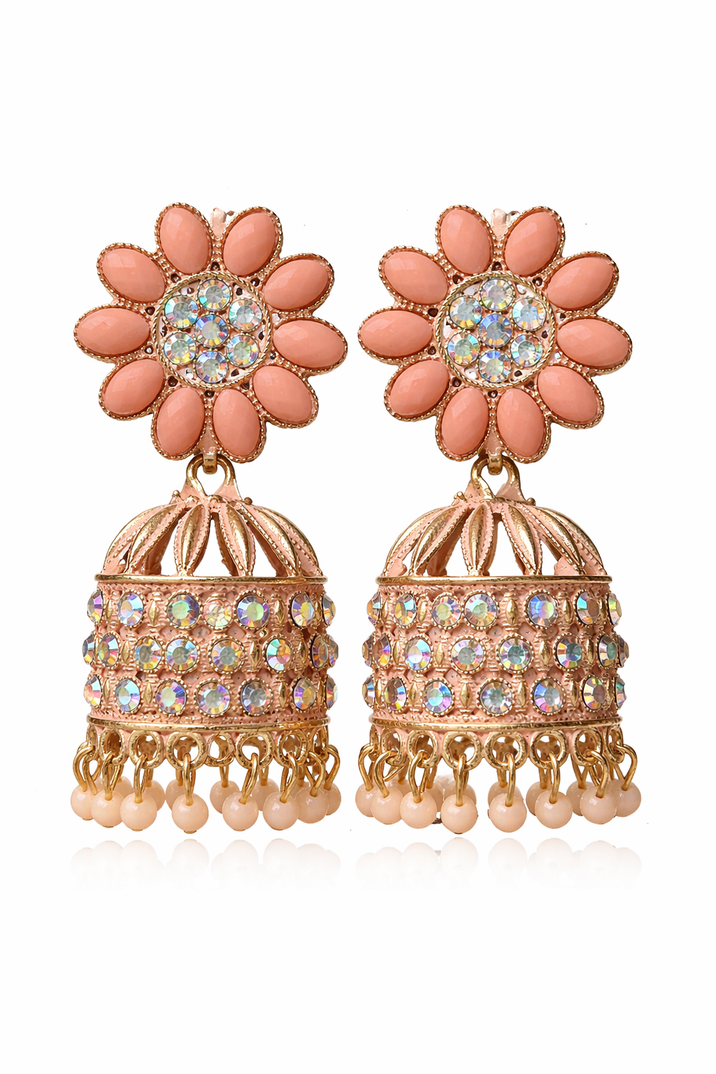 Peach Stone Heavy Jhumka Earrings for Women Party Wear Traditional