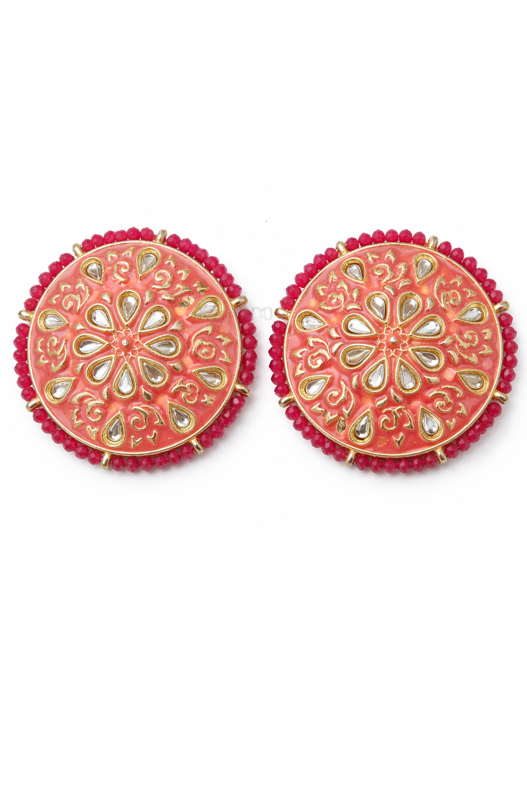Pink Kundan Round Stud Earrings for Women Party Wear Traditional