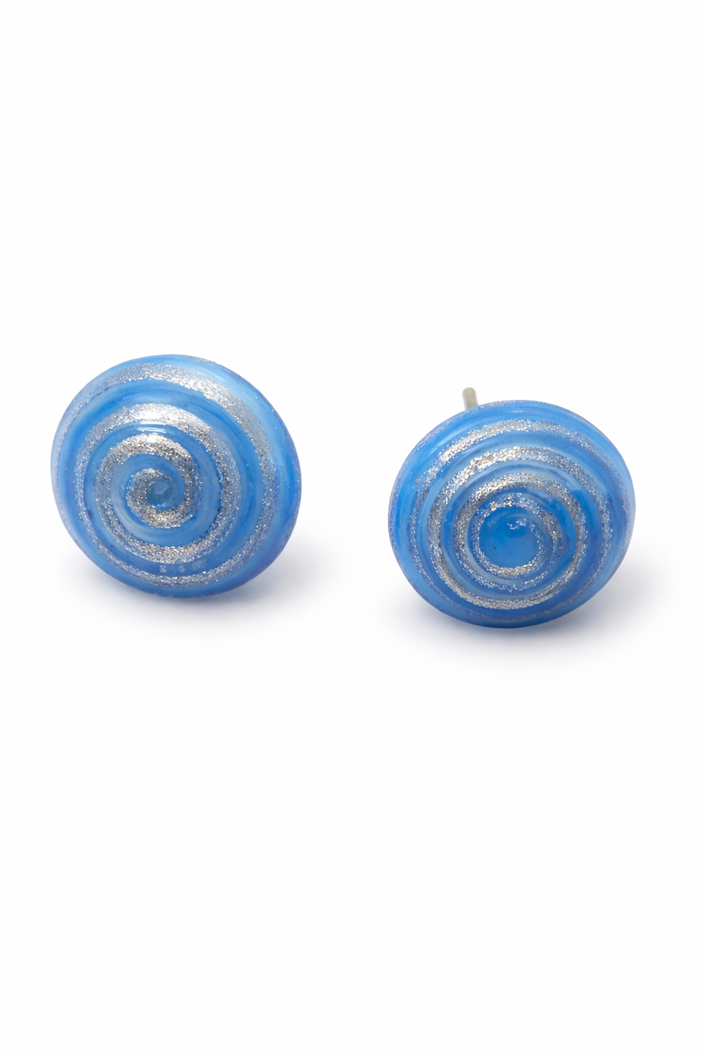 Blue Spiral Glitter Stud Earrings for Women Round Minimal Wear