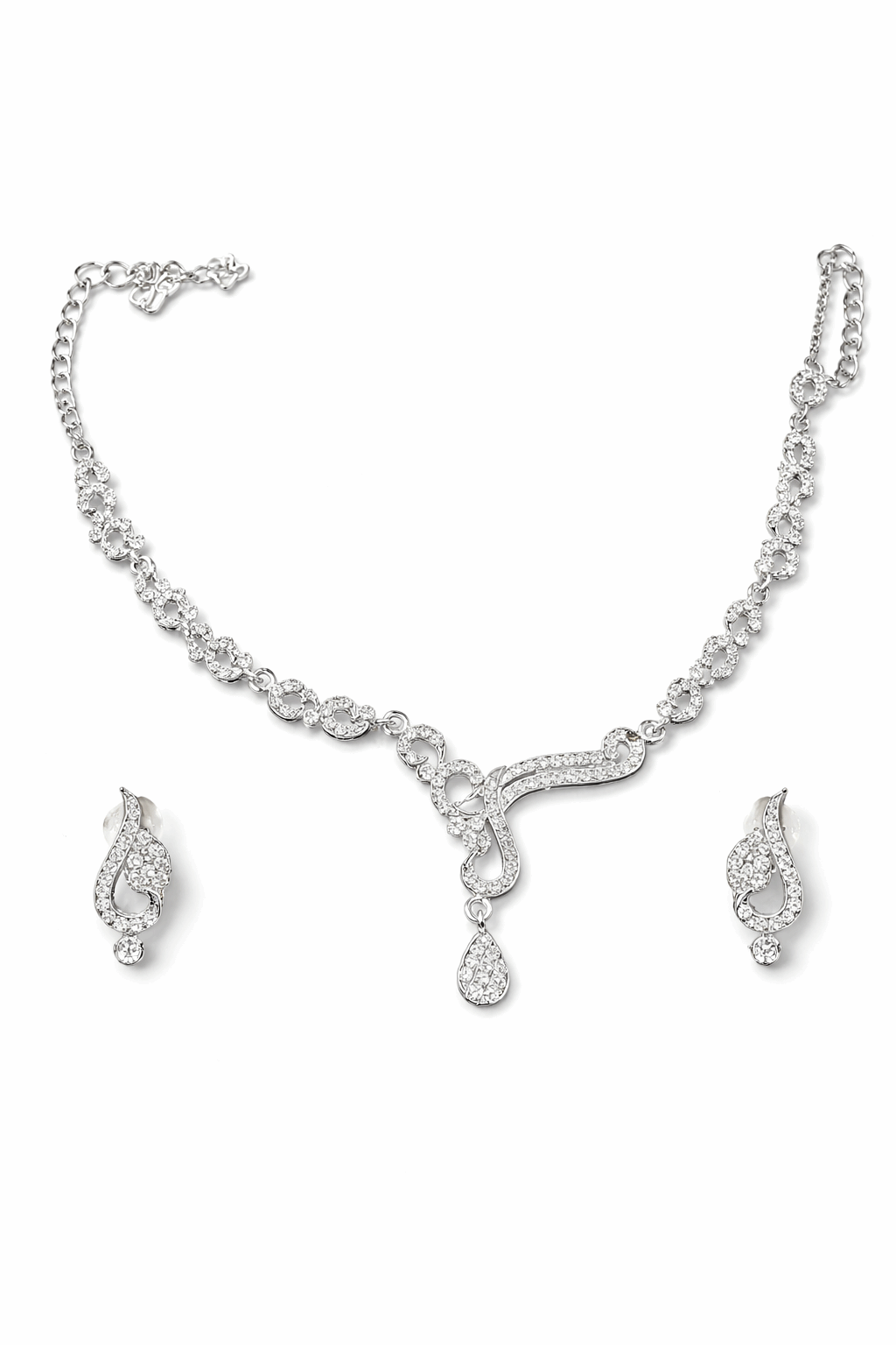 Silver Crystal Necklace Set with Earrings for Women