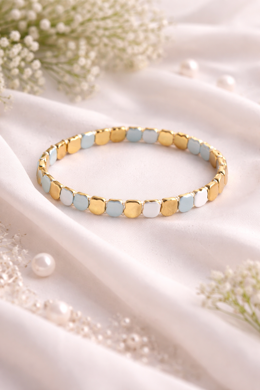 Gold Multicolor Tile Elastic Bracelet for Women