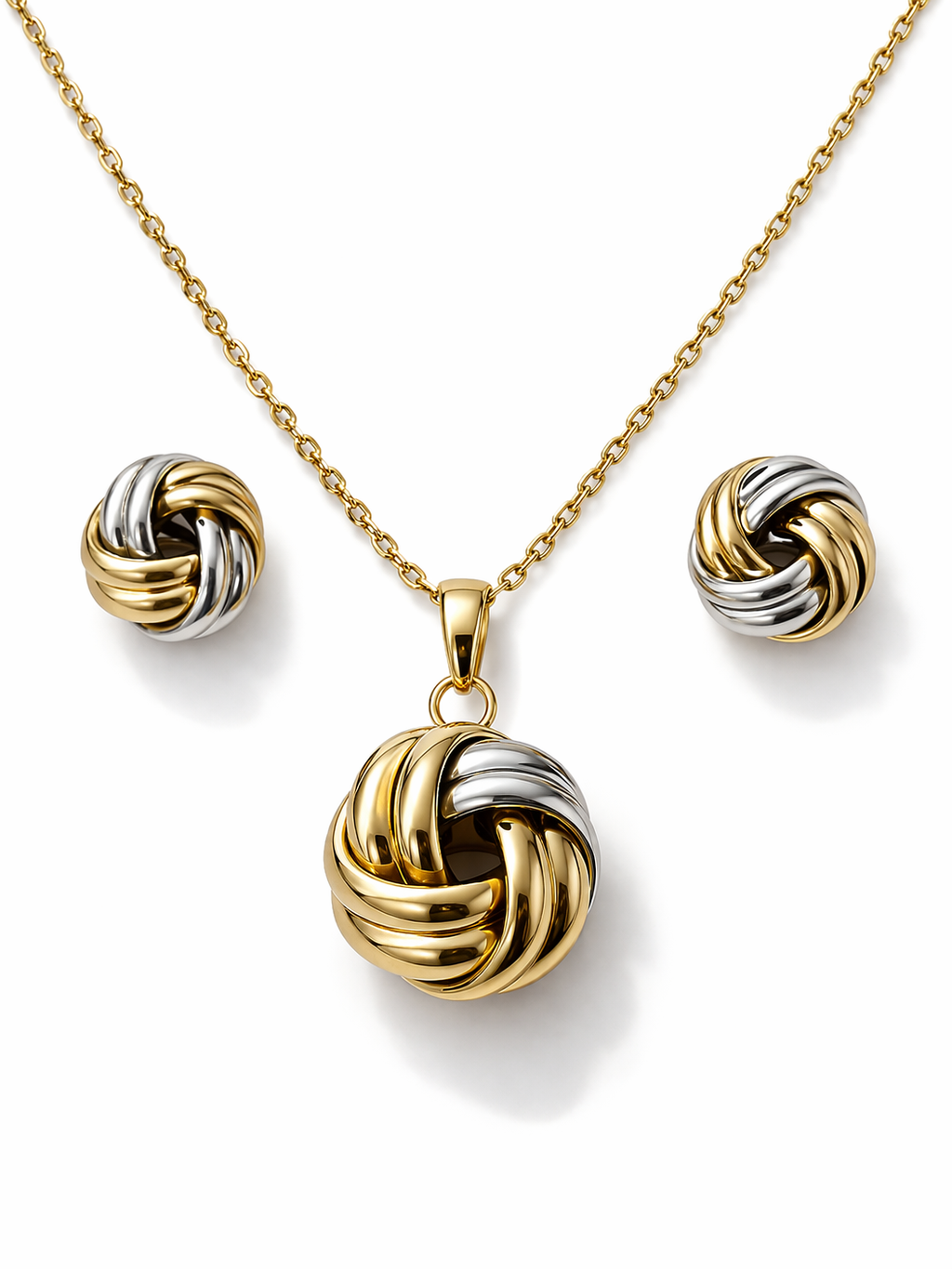 Dual Tone Knot Pendant Necklace Set for Women