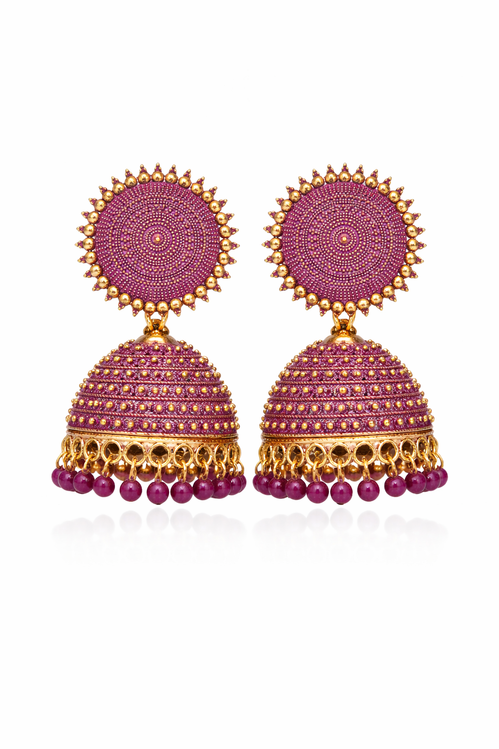 Rani Pink Jhumka Earrings with Beads for Women