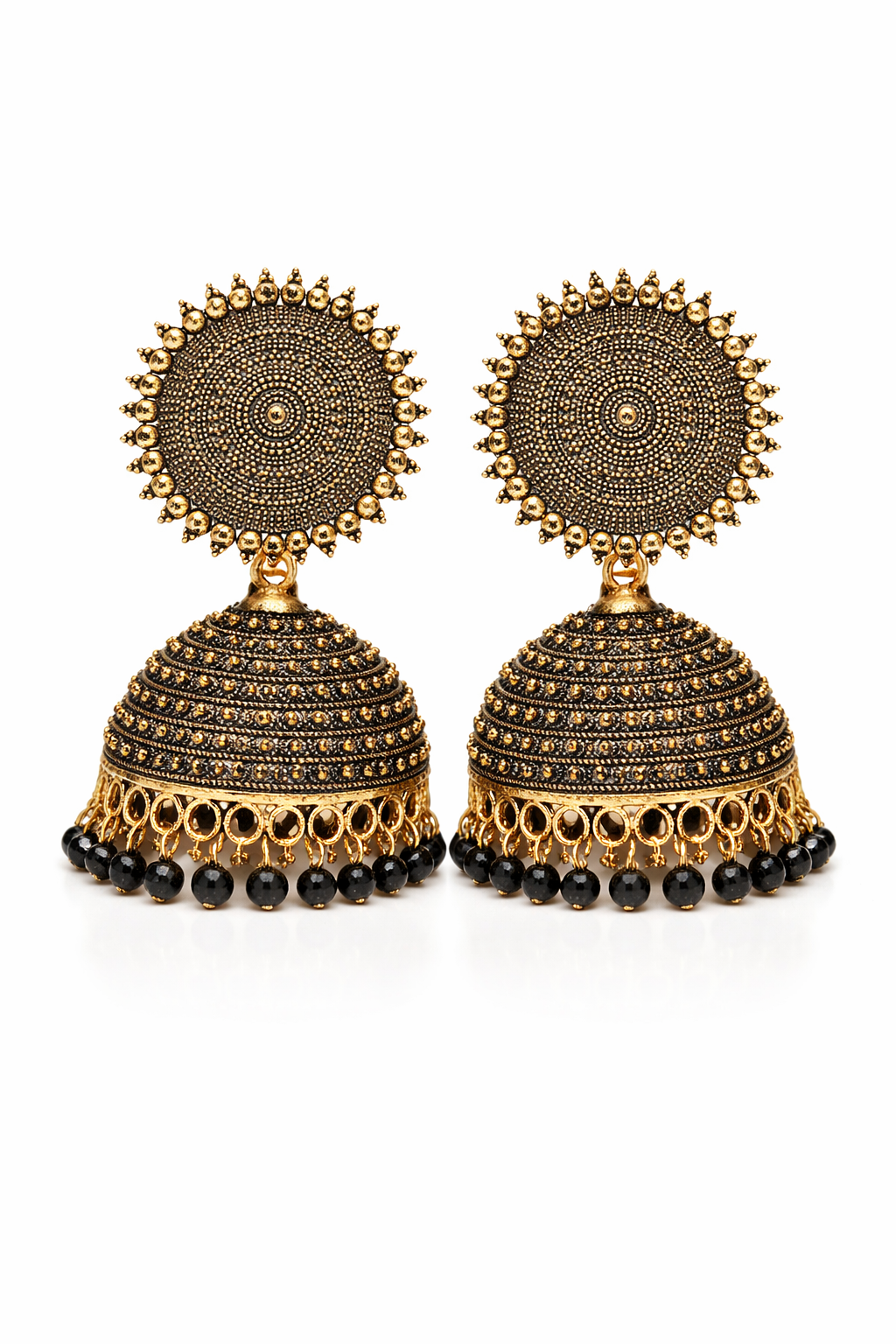 Black Jhumka Earrings with Beads for Women