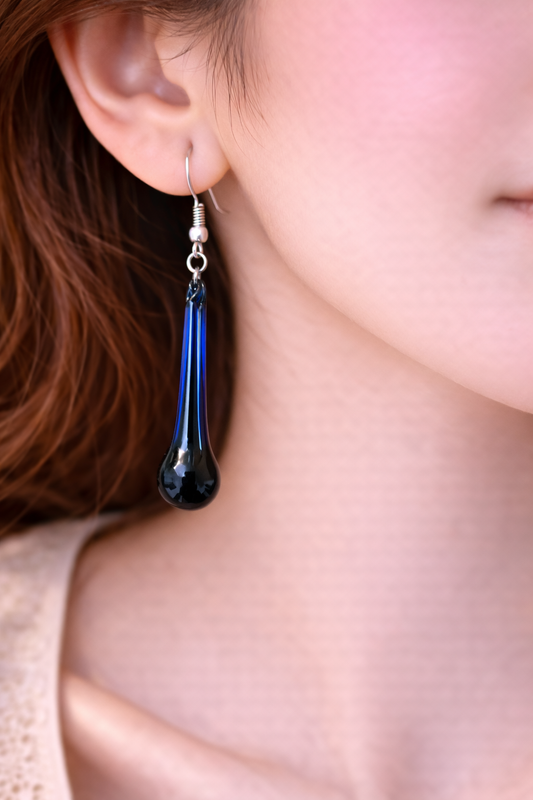 Blue Black Earrings for Women Long Glass Earrings