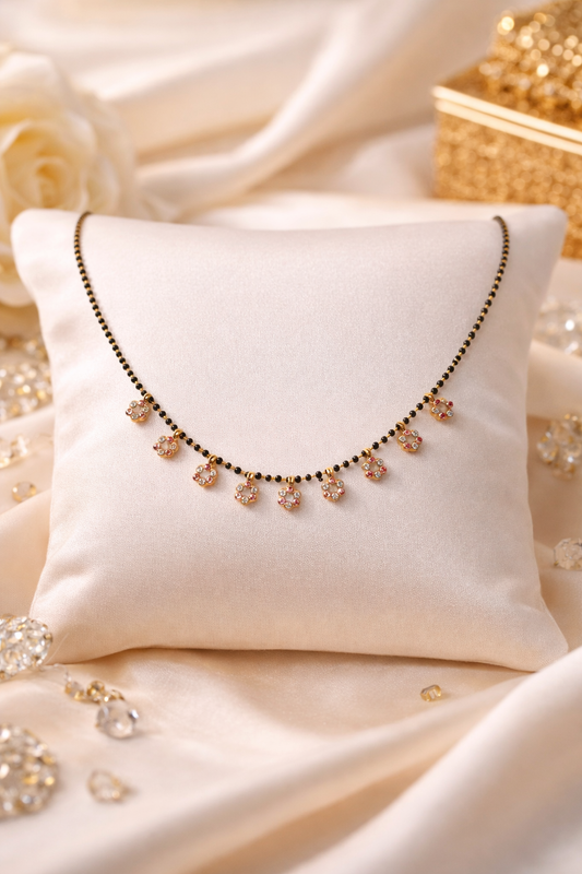 Gold-Plated CZ Floral Charm AD Mangalsutra Necklace