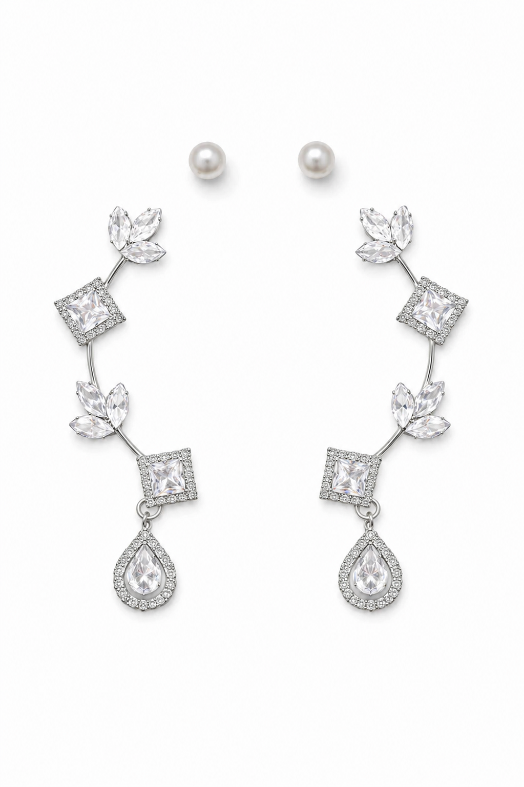 Silver Crystal Ear Cuff Earrings for Women