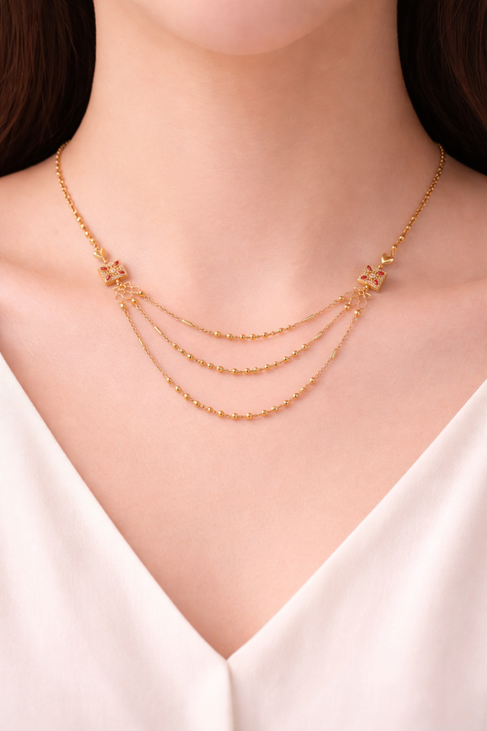 Gold-Plated AD Multi Layered Chain Necklace with Crystal Accents