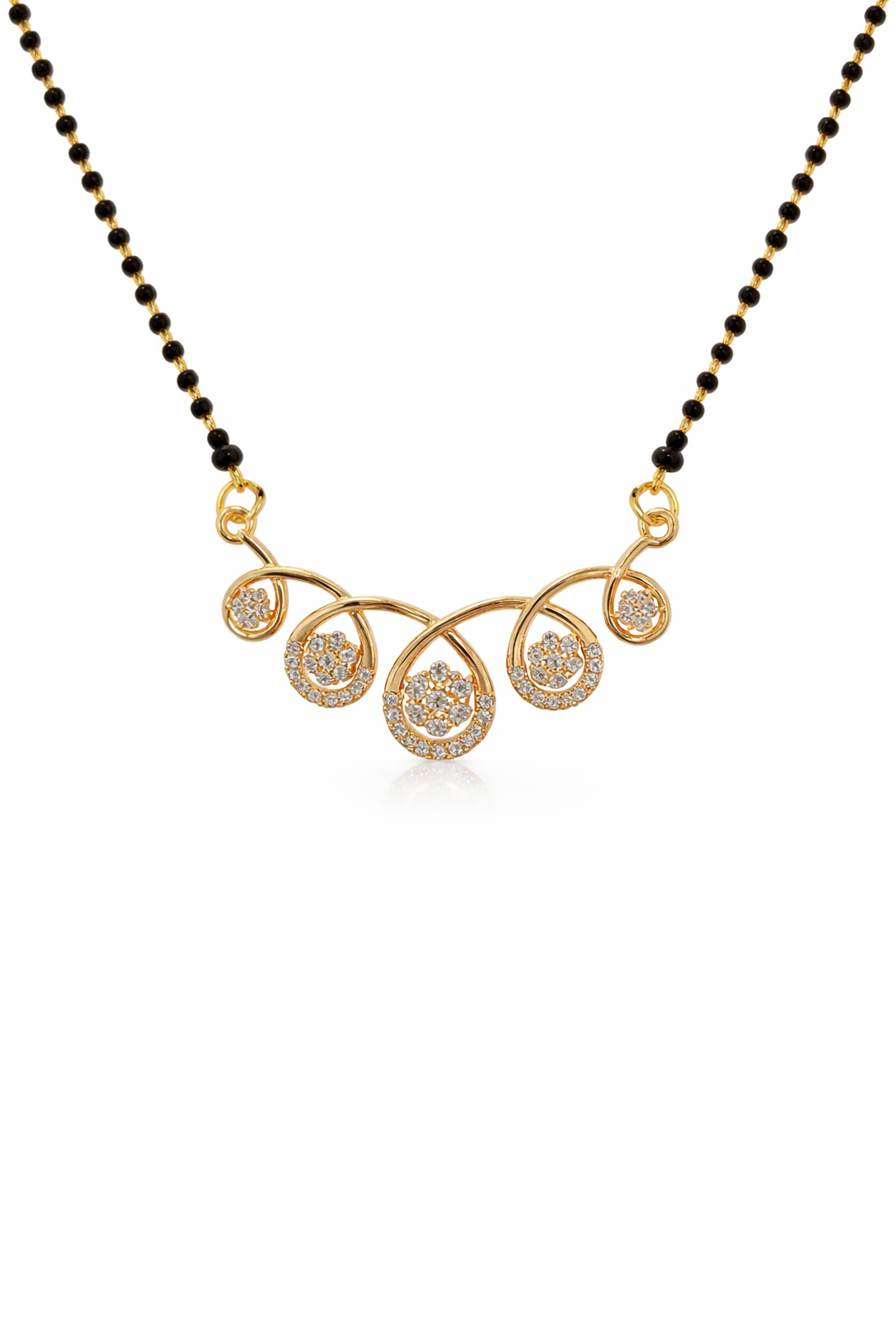Gold-Plated Floral AD Mangalsutra Necklace