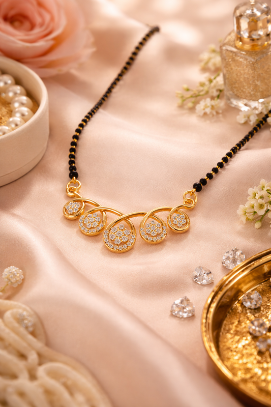 Gold-Plated Floral AD Mangalsutra Necklace