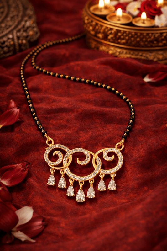 Gold-Plated AD Mangalsutra Pendant with Teardrop Dangling Stones