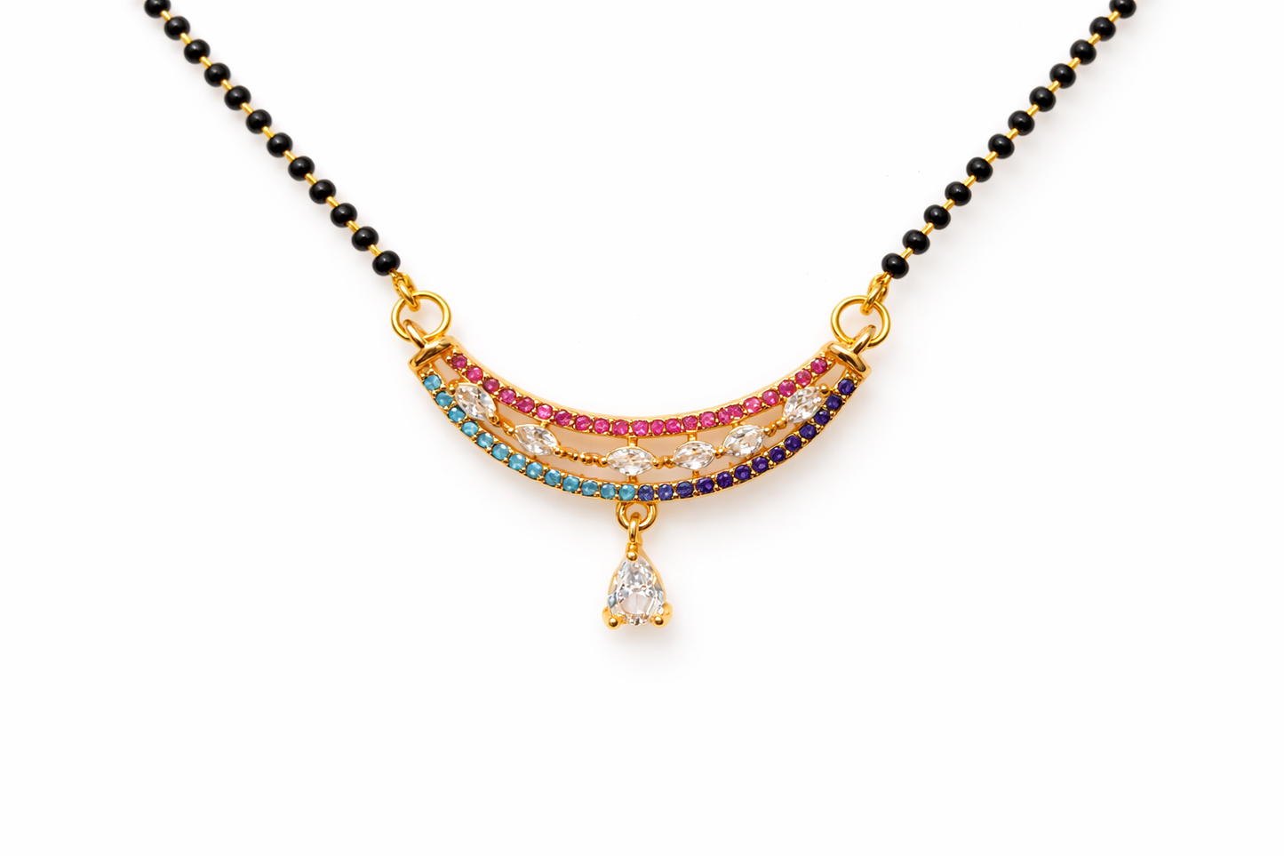 Gold-Plated Multicolor AD Mangalsutra Necklace with Drop Pendant