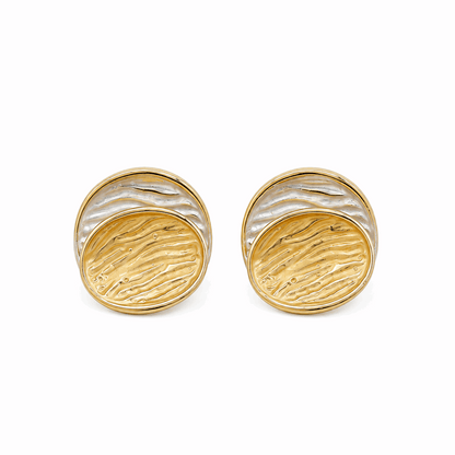 Two Tone Gold & Silver Textured Round Stud Earrings for Women