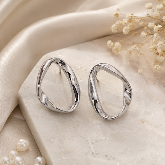 Silver Abstract Open Loop Stud Earrings for Women | Modern Statement Earrings