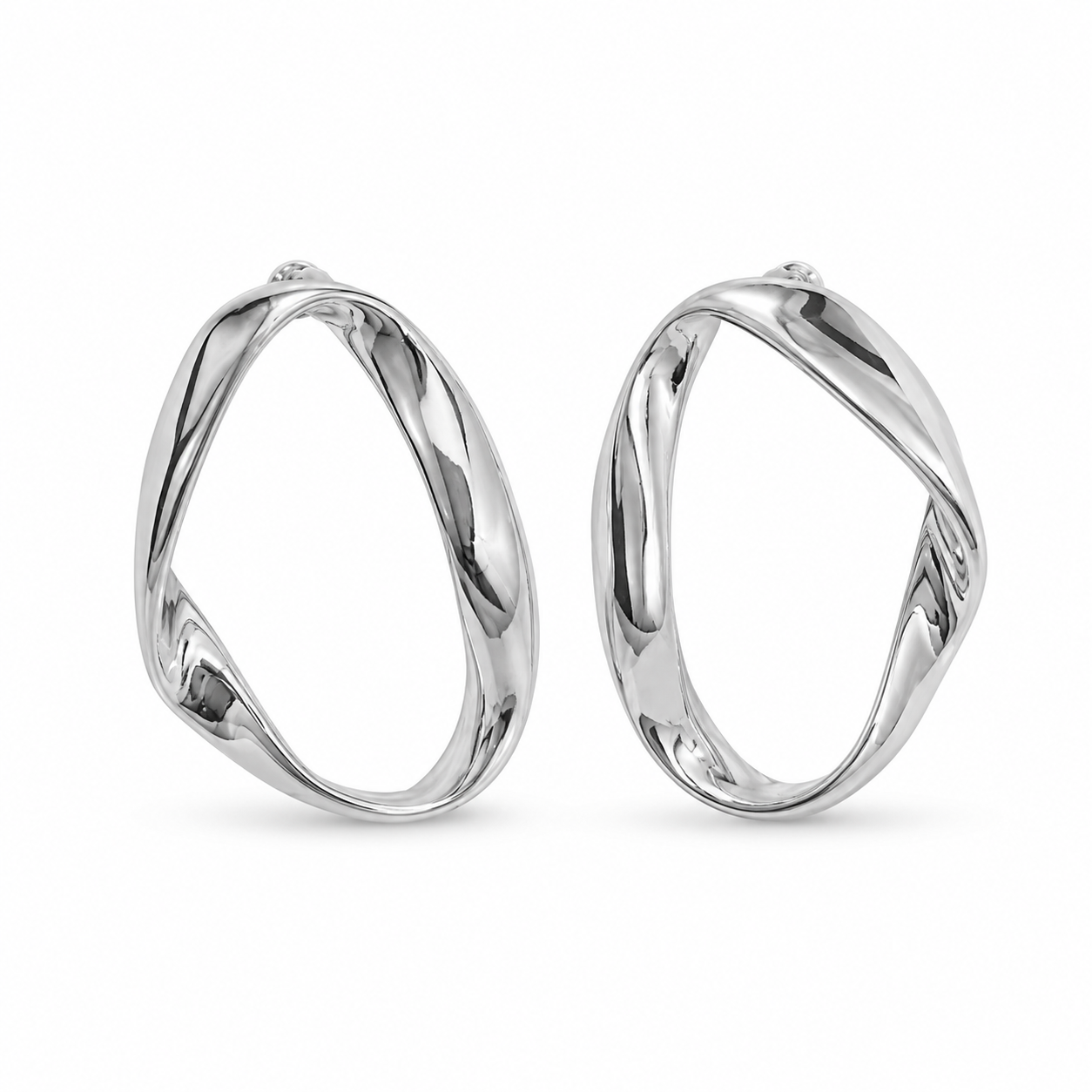 Silver Abstract Open Loop Stud Earrings for Women | Modern Statement Earrings