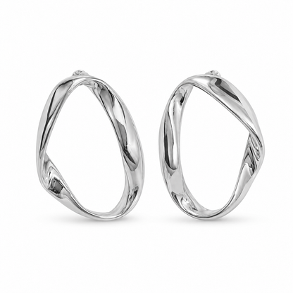 Silver Abstract Open Loop Stud Earrings for Women | Modern Statement Earrings