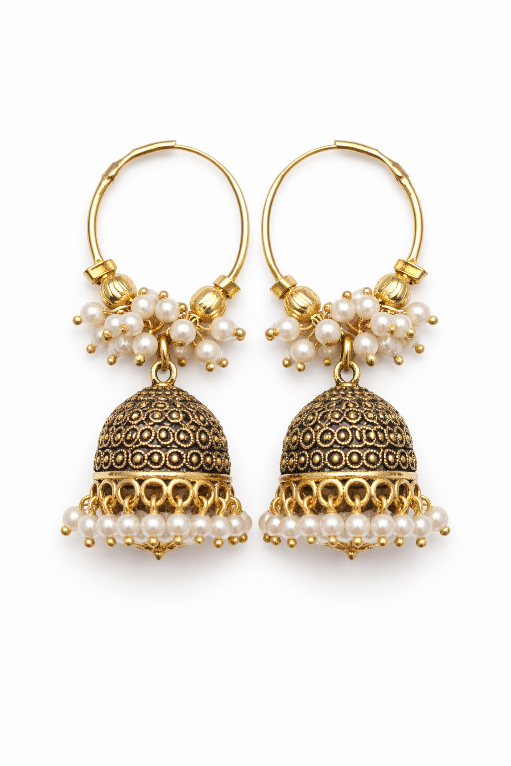 Pearl Hoop Jhumka Earrings with Beads for Women