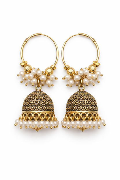 Pearl Hoop Jhumka Earrings with Beads for Women