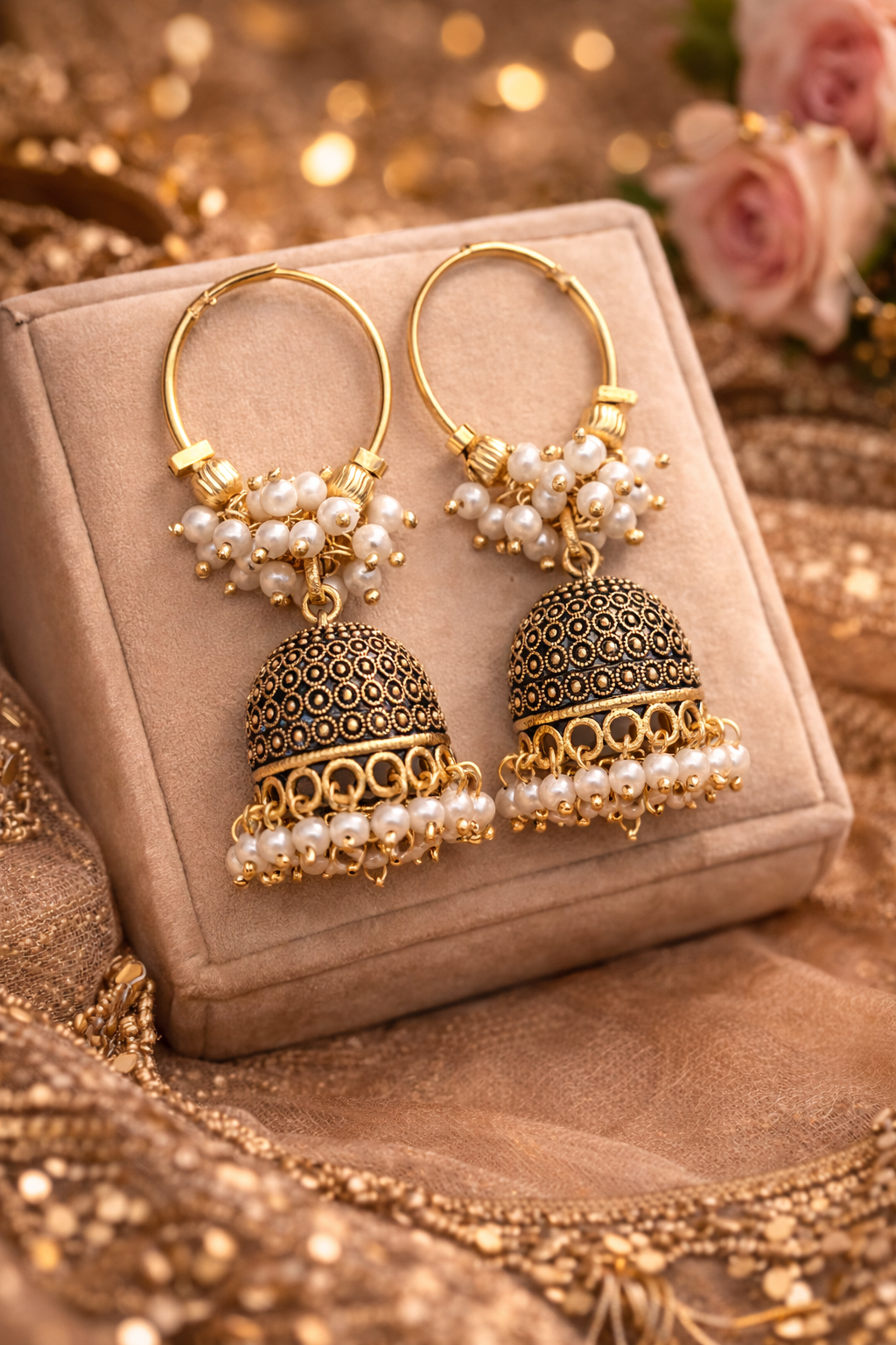 Pearl Hoop Jhumka Earrings with Beads for Women