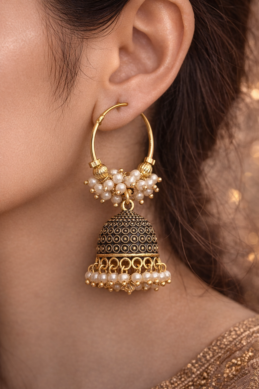 Pearl Hoop Jhumka Earrings with Beads for Women