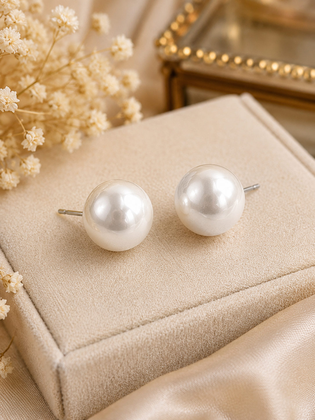 Classic White Pearl Stud Earrings for Women | Elegant Minimal Everyday Earrings