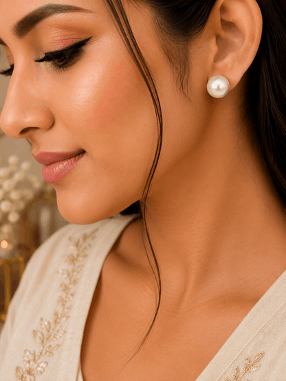 Classic White Pearl Stud Earrings for Women | Elegant Minimal Everyday Earrings