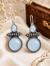 Oxidised Silver Sky Blue Stone Drop Earrings for Women | Ethnic Statement Earrings