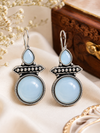 Oxidised Silver Sky Blue Stone Drop Earrings for Women | Ethnic Statement Earrings