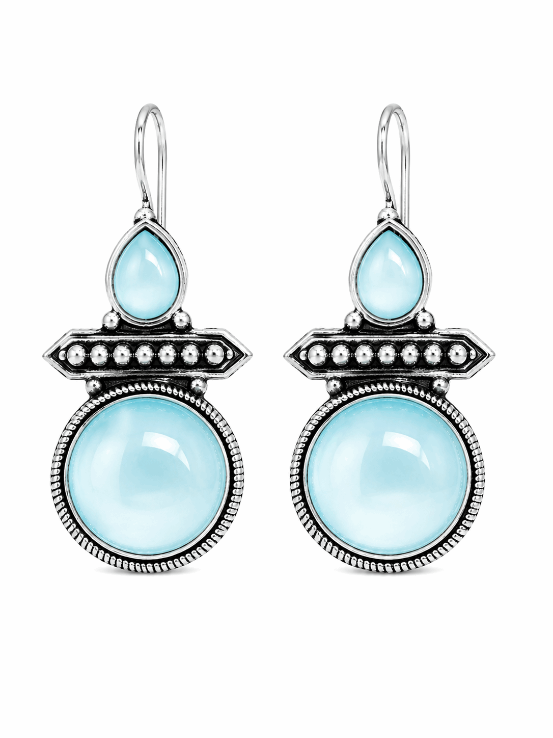 Oxidised Silver Sky Blue Stone Drop Earrings for Women | Ethnic Statement Earrings