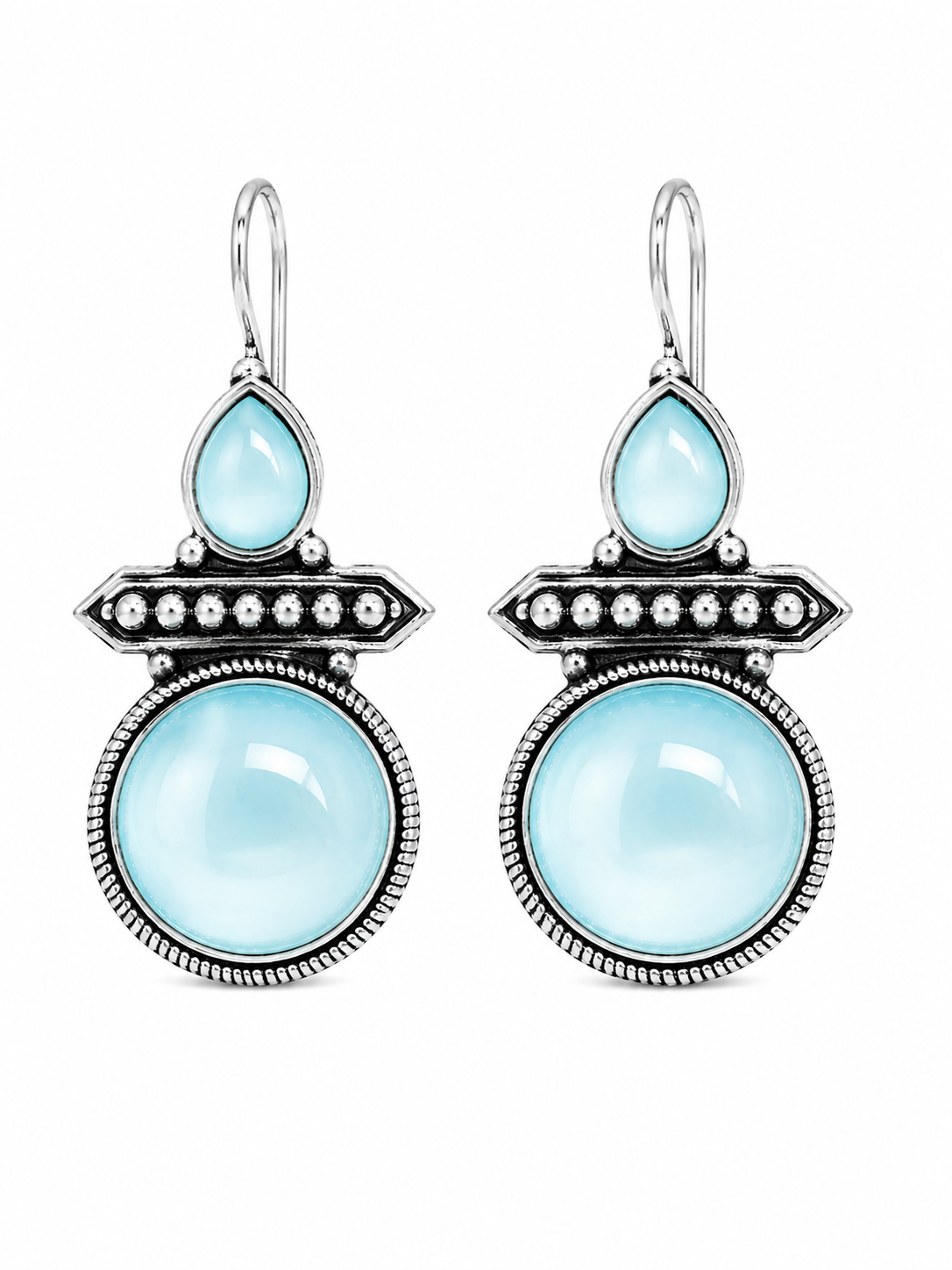 Oxidised Silver Sky Blue Stone Drop Earrings for Women | Ethnic Statement Earrings