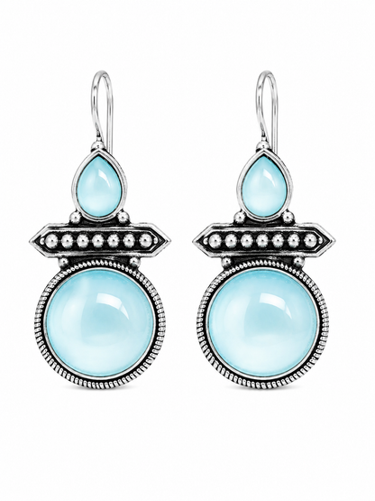Oxidised Silver Sky Blue Stone Drop Earrings for Women | Ethnic Statement Earrings