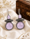 Oxidised Silver Light Purple Stone Drop Earrings for Women | Elegant Ethnic Statement Earrings
