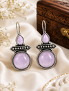 Oxidised Silver Light Purple Stone Drop Earrings for Women | Elegant Ethnic Statement Earrings