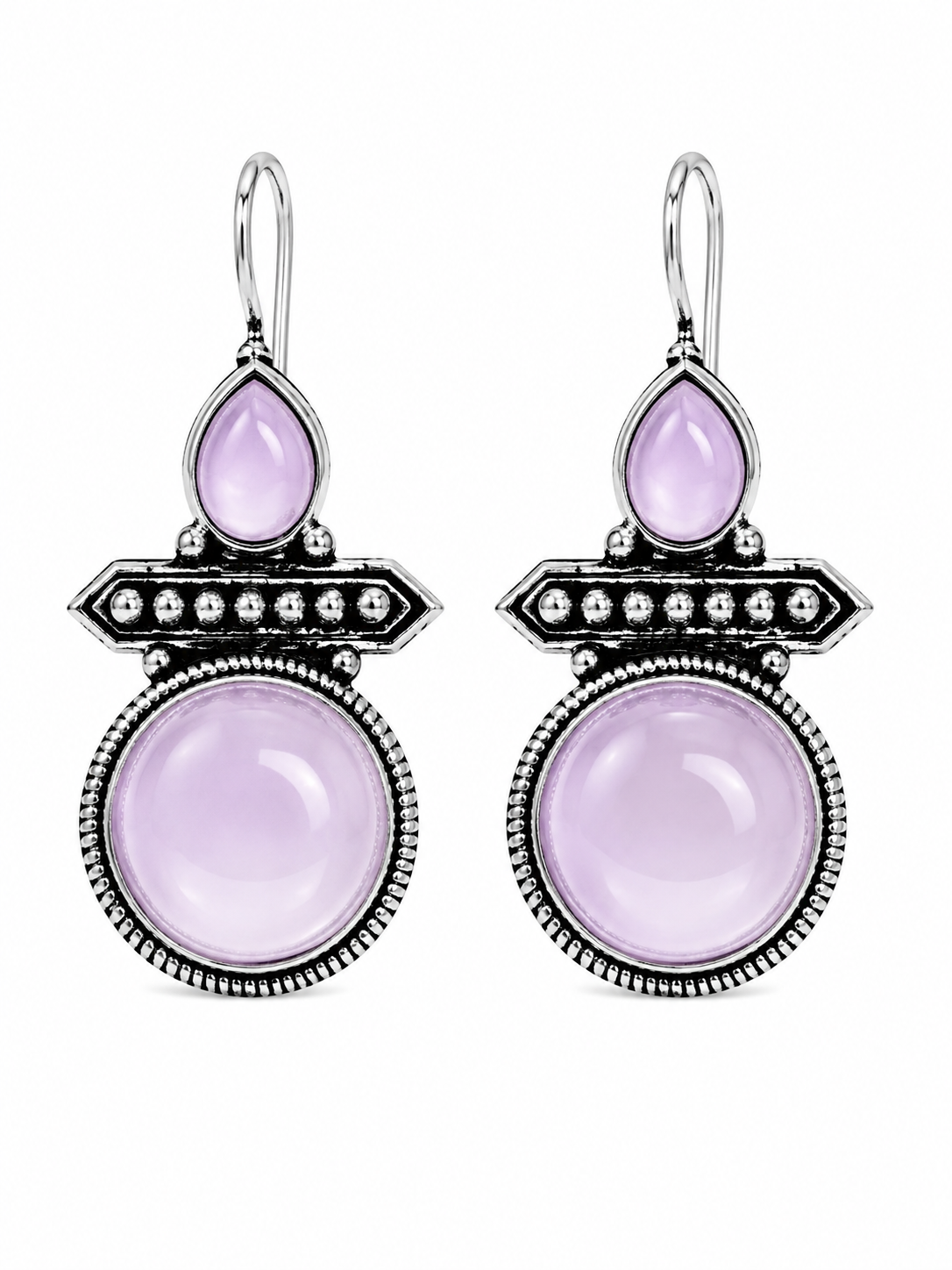 Oxidised Silver Light Purple Stone Drop Earrings for Women | Elegant Ethnic Statement Earrings