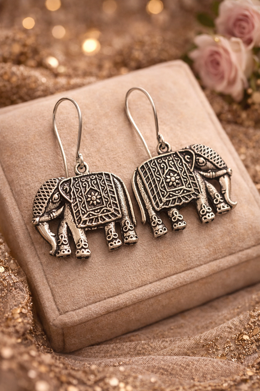 Elephant Design Oxidised Earrings for Women Antique Tribal Earrings