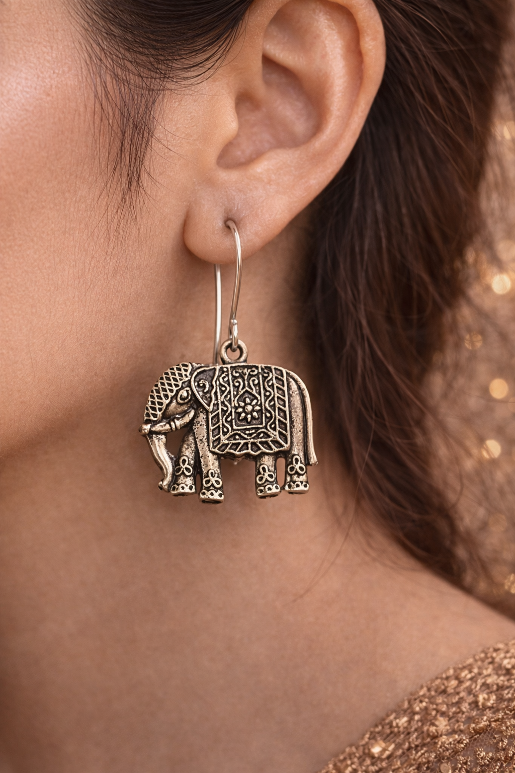 Elephant Design Oxidised Earrings for Women Antique Tribal Earrings