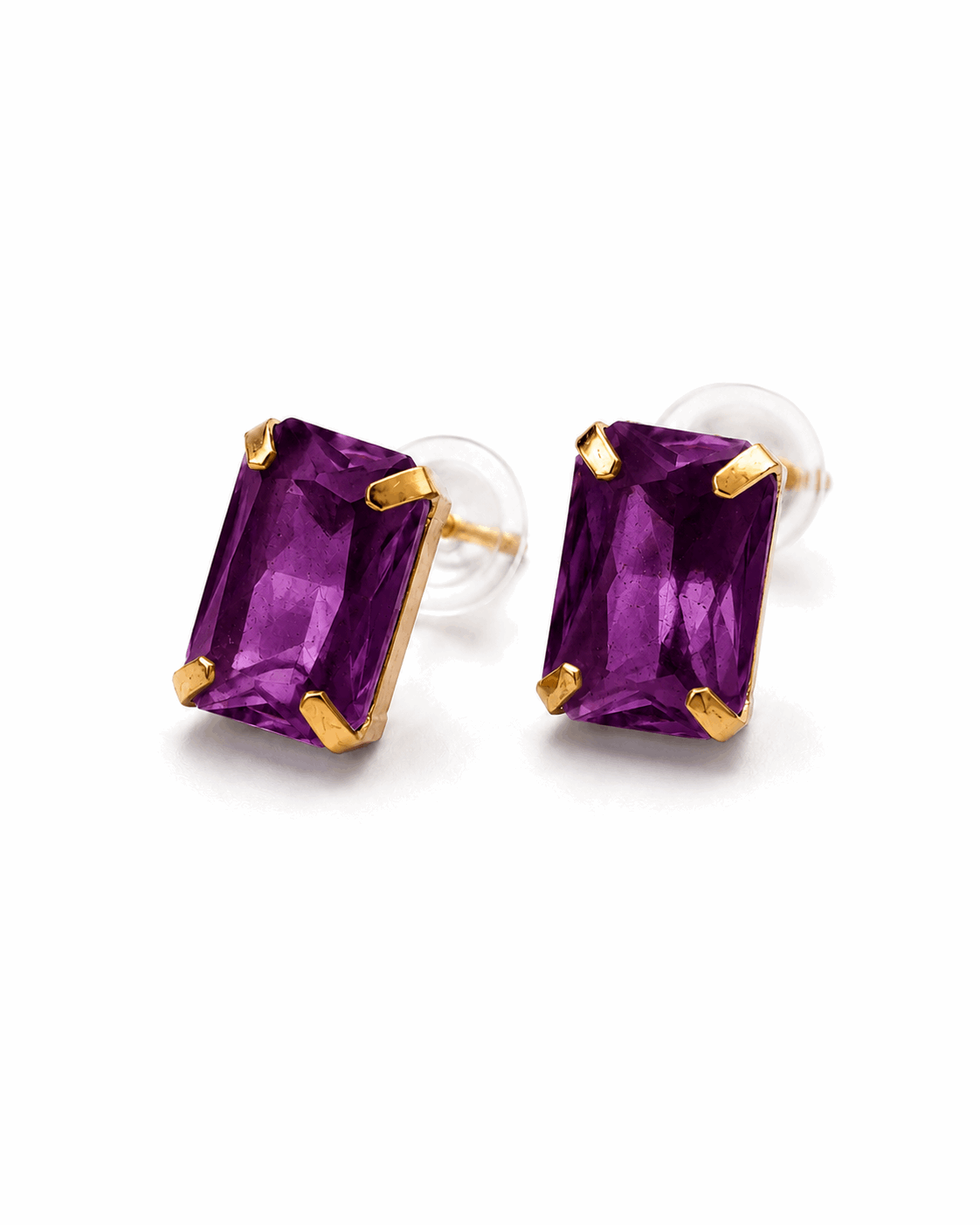 Deep Violet Rectangular Stone Stud Earrings for Women | Silver Tone Elegant Statement Earrings