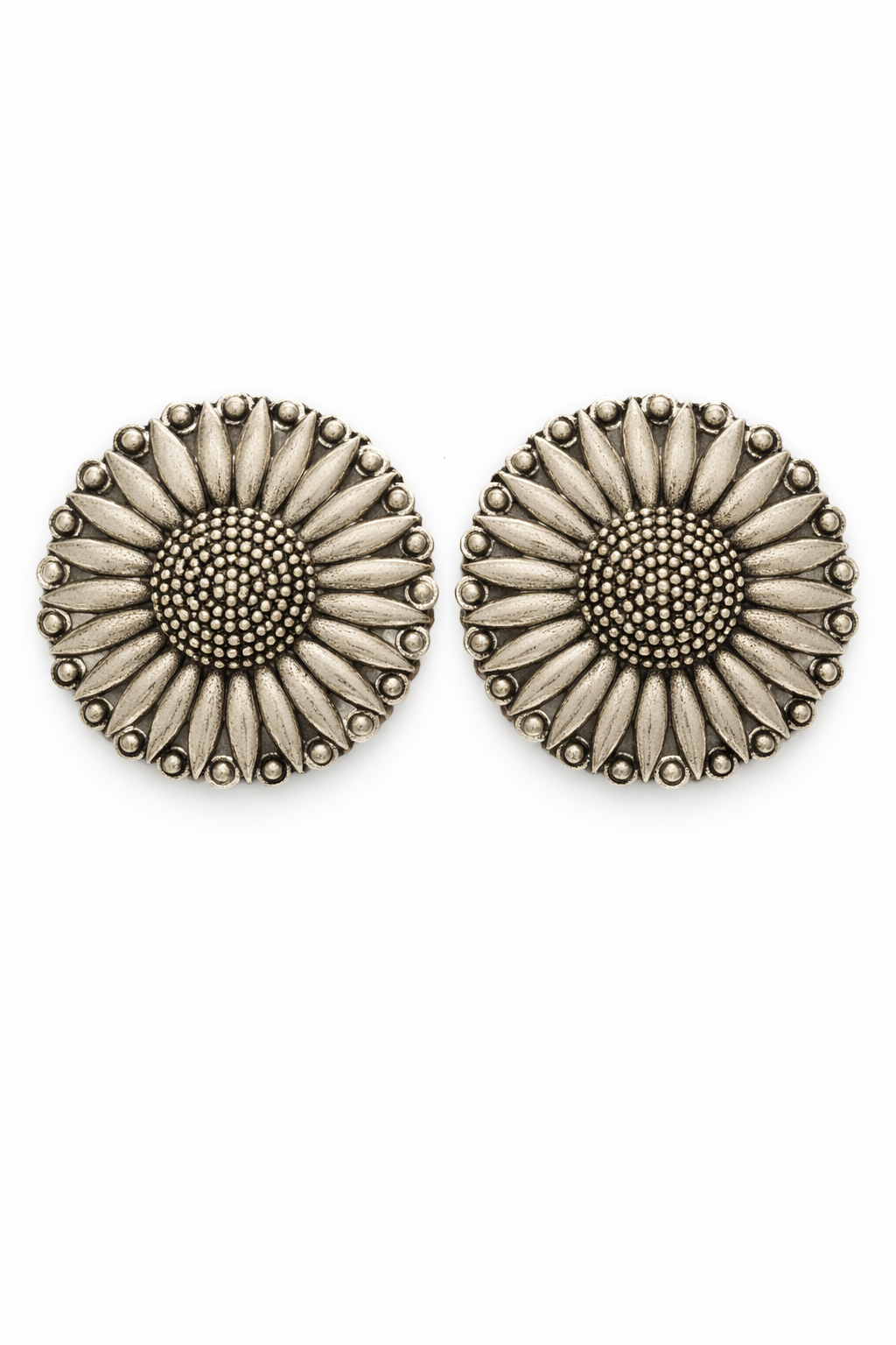 Oxidised Sunflower Stud Earrings for Women Floral Design Earrings