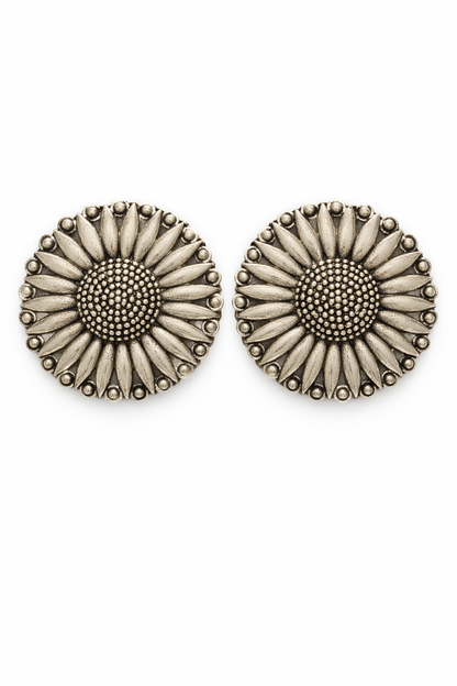 Oxidised Sunflower Stud Earrings for Women Floral Design Earrings