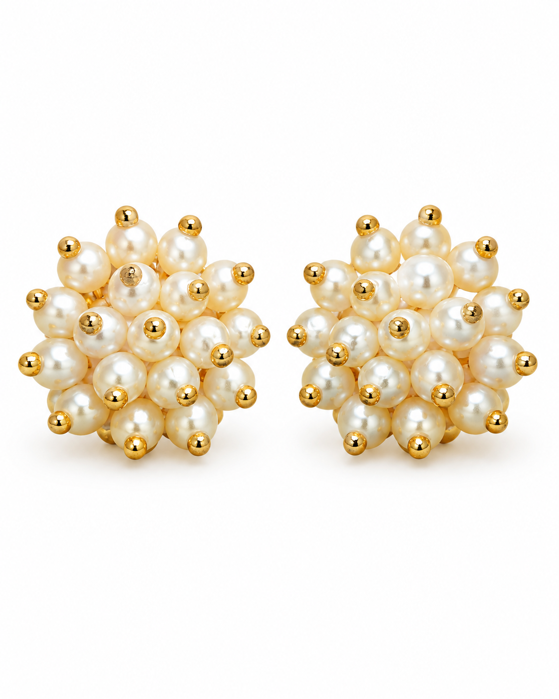 Pearl Cluster Floral Stud Earrings with Gold Bead Accents for Women