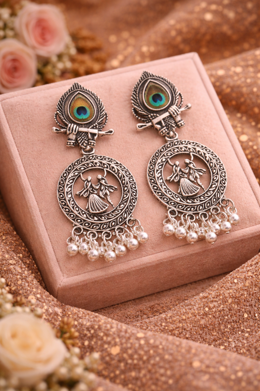 Krishna Peacock Oxidised Earrings for Women Traditional Earrings