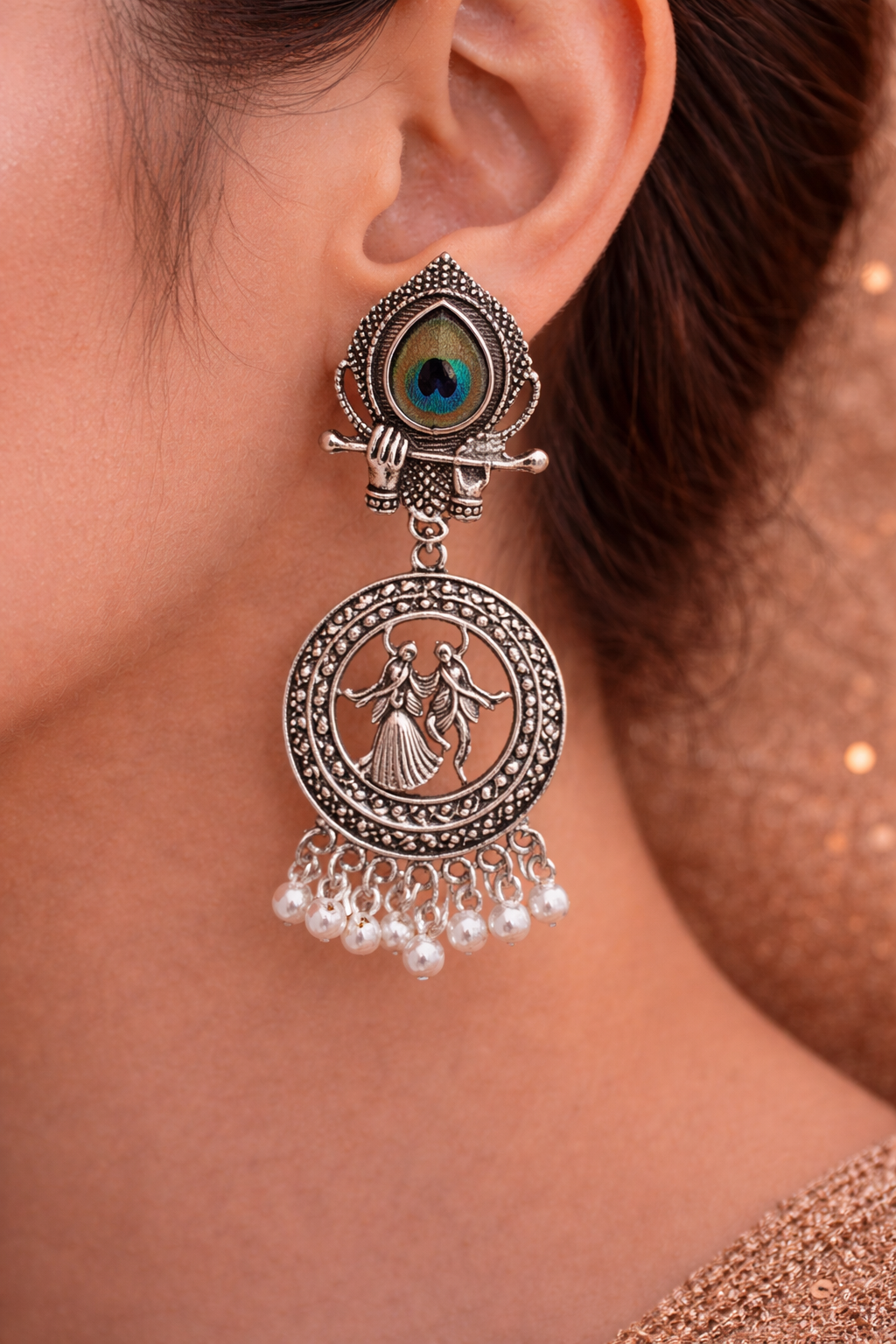 Krishna Peacock Oxidised Earrings for Women Traditional Earrings