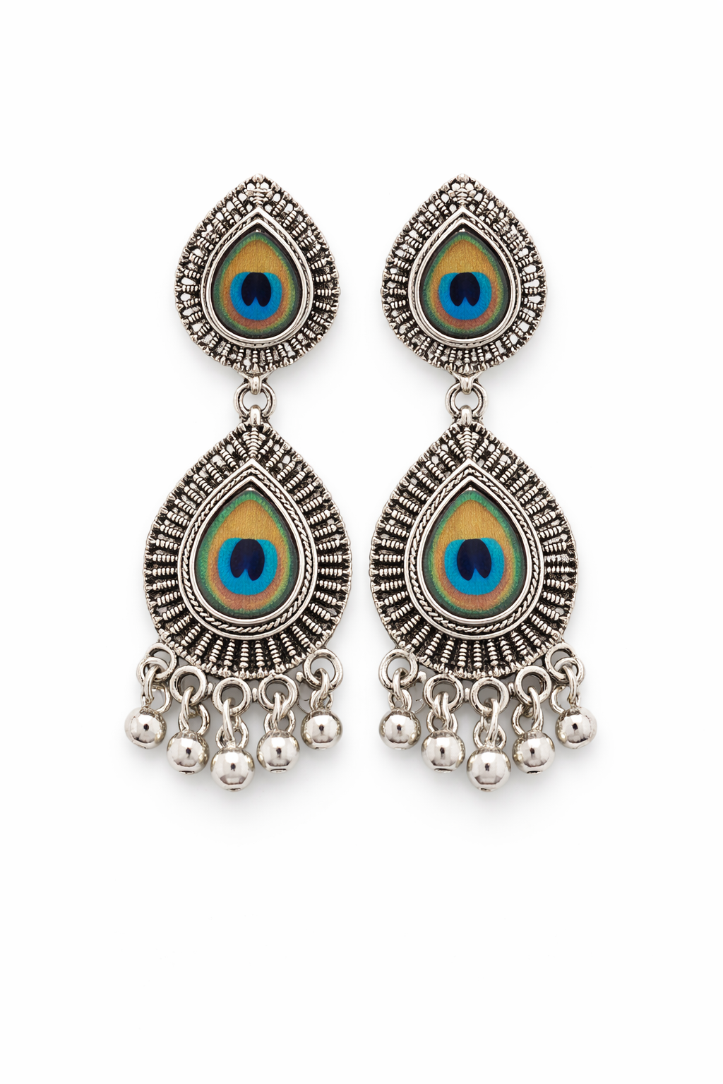 Peacock Design Oxidised Earrings for Women Dual Layer Earrings